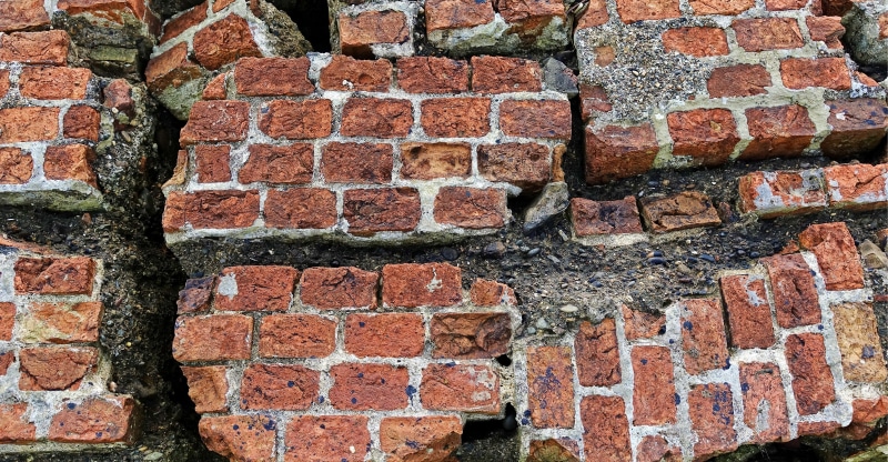 ruin, damage, close-up, concrete, mortar, backgrounds, cleft, surface, brick, brown, brickwork, day, wall - building feature, decay, cracked, structure