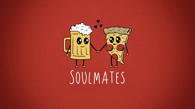 Art, Minimalism, 1080P, Figure, Beer and Pizza, Pizza, by Vincent Trinidad, Vincent Trinidad, Beer and Pizza soulmates forever and ever, by Vincenttrinidad