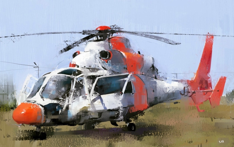 road, occupation, accidents and disasters, orange color, water, artwork, rescue, helicopters, illustration, air vehicle, land vehicle, 1080P, outdoors