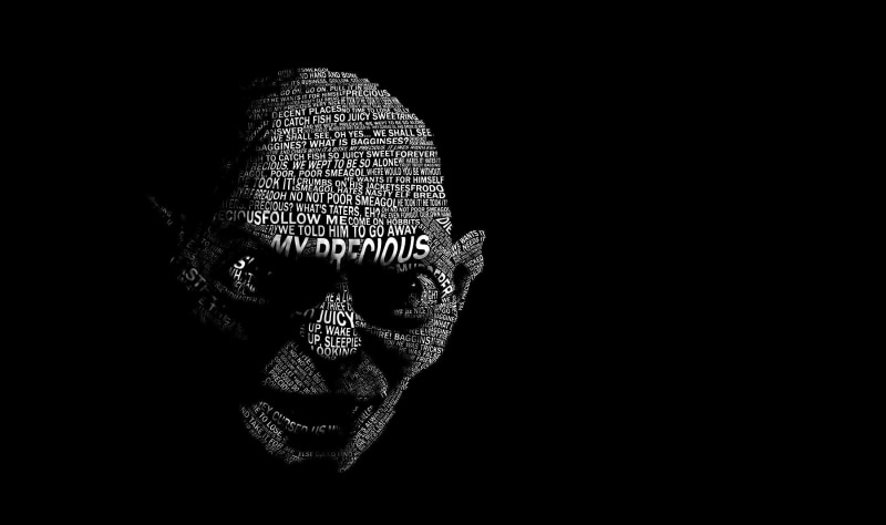 1080P, black background, artwork, Simple Background, The Lord Of The Rings: The Return Of The King, Typography, Gollum