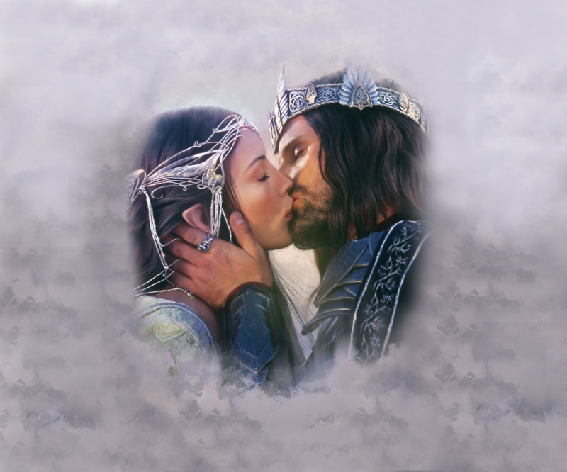 king, people, kissing, actors, aragorn, liv, lord, hd, artwork, 1080P, mortensen, Liv Tyler, act, rings, tyler, brunettes, viggo, celebrity, art