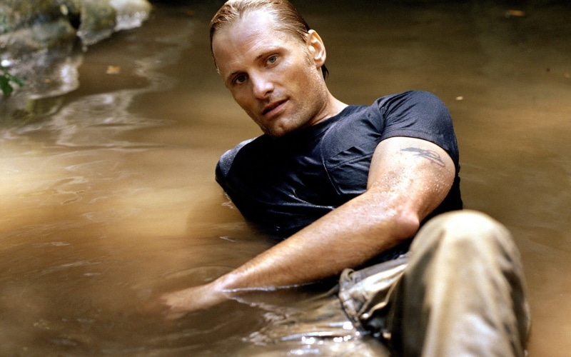 hair, mortensen, water, viggo, men, wet, tattoos, 1080P, clothing, actors