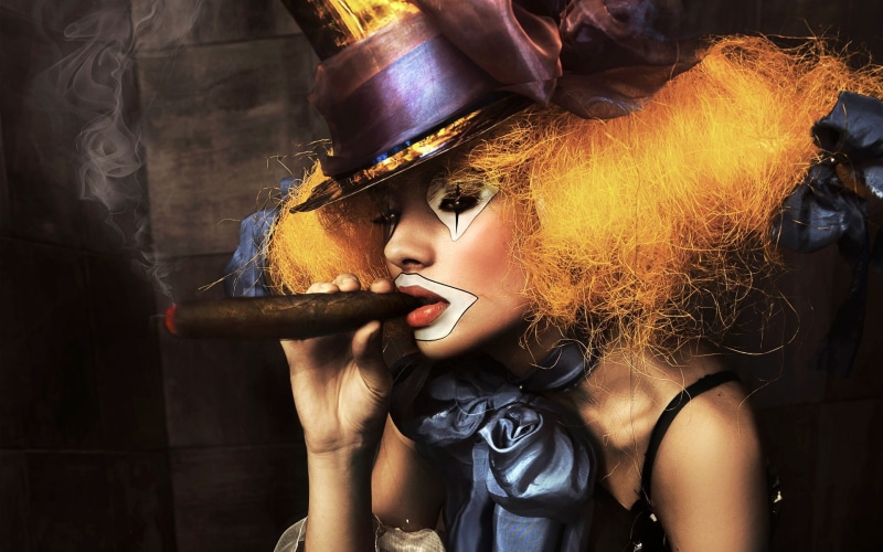 harlequin, buffoon, cigarettes, cigar, fool, woman, smoking, girl, clown, 1080P