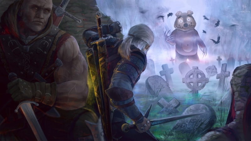 Linblack, The Witcher, 1080P, Cemetery, Alexander Linblack, Geralt, Witcher, Witchers meet Russia, by Alexander Linblack, Art, The village of fools, Bear