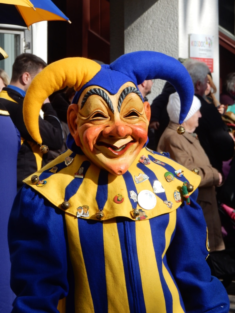 clown, customs, fasent, portrait, swabian-alemannic fasnet, costumes, blue, fasnet, real people, adult, carnival - celebration event, february, stage costume