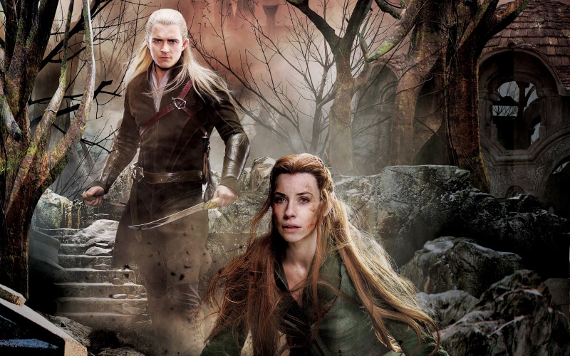 Evangeline Lilly, females, tree, women, Legolas, lord, bare tree, The Hobbit: The Battle of the Five Armies, young adult, warm clothing, 2K