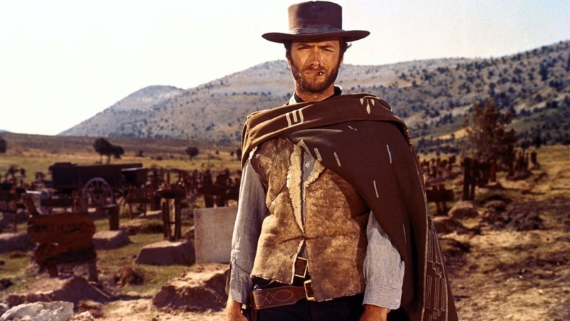 landscape, sky, hat, standing, cowboy, outdoors, men, one person, movies, The Good  The Bad and The Ugly, land, nature, young men, focus on foreground