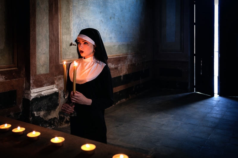 model, nuns, candles, women, 1080P