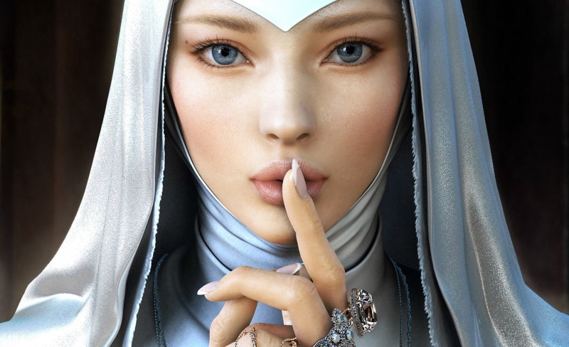 young women, beautiful woman, indoors, veil, child, Fantasy, Ring, Nun, teenager, females, human body part, Face, eye, headshot, black background, body part