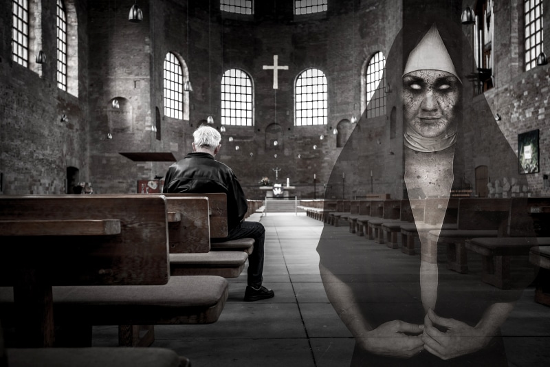 religion, ghost, architecture, outdoors, looking at camera, built structure, lifestyles, portrait, males, men, mid adult, mid adult men, building exterior