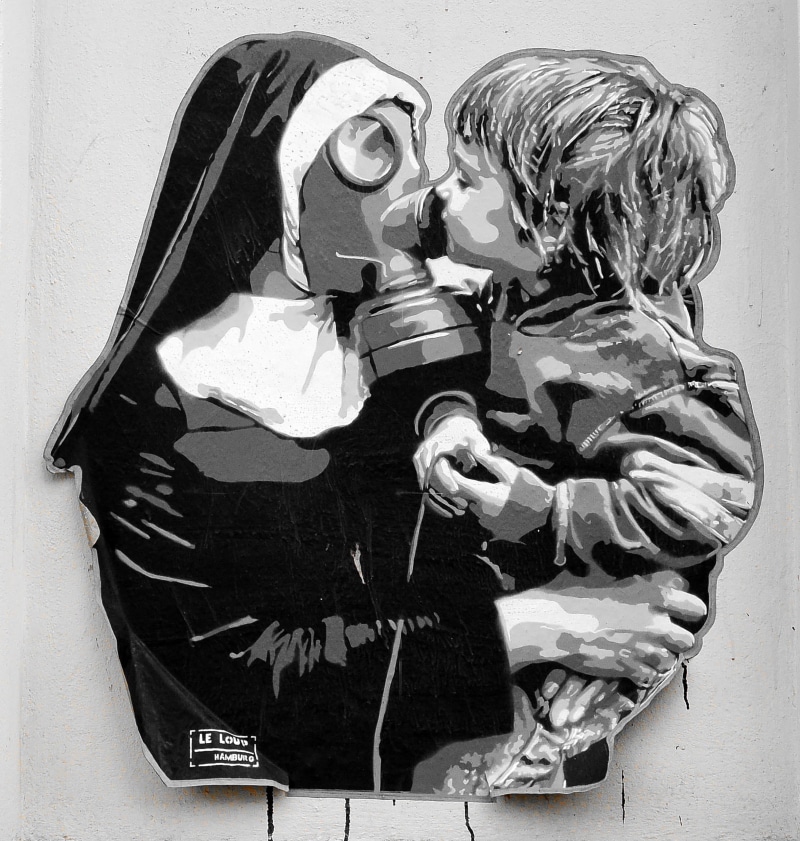 kiss, representation, emotion, men, human representation, graffiti wall, people, sticker, graffiti, childhood, 1080P, abstract, nun, males, family, portrait
