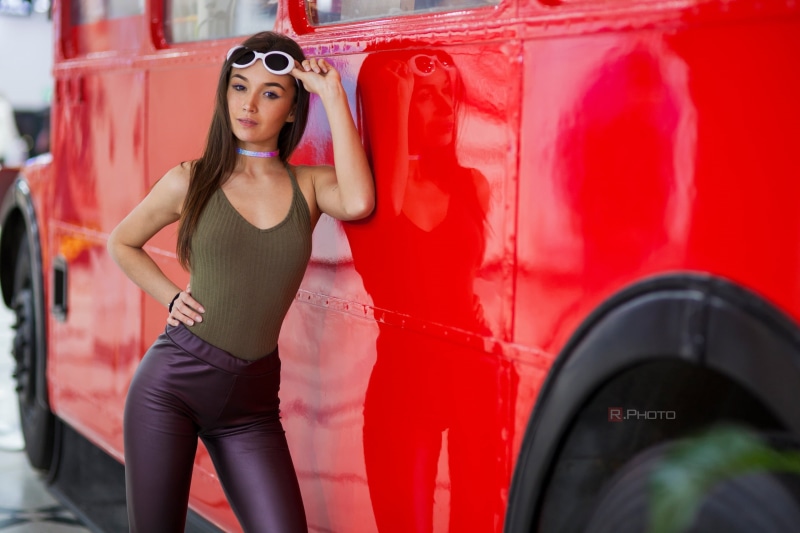 sunglasses, fashion, one person, young women, choker, red, 2K, adult, portrait, front view, young adult, women, hairstyle, transportation, car, clothing