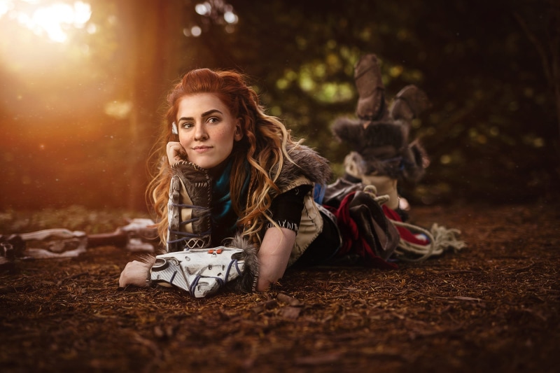 fantasy girl, 500px, beautiful woman, brown hair, young women, adult, long hair, 1080P, outdoors, teenager, Aloy (Horizon: Zero Dawn), cosplay, young adult