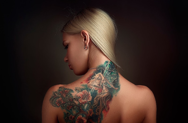 black background, headshot, elegance, hairstyle, beautiful woman, women, beauty, young adult, fashion, tattoo, human hair, indoors, hair, 1080P, floral pattern
