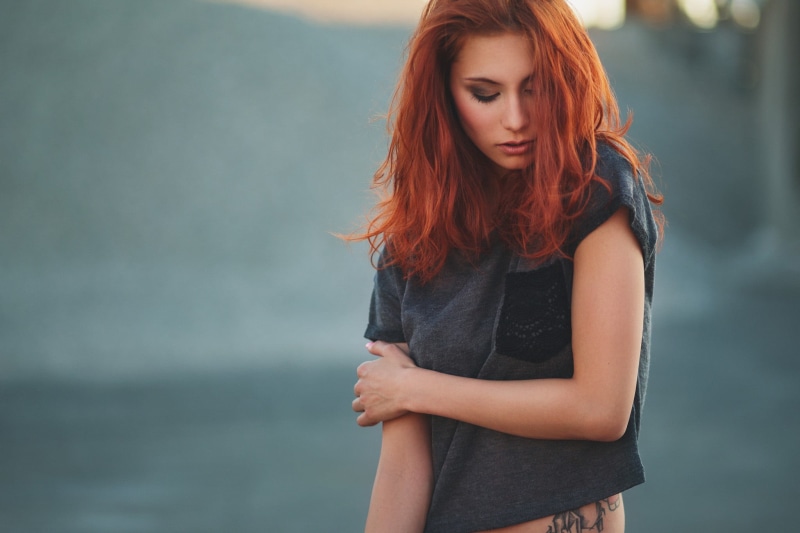 long hair, looking, casual clothing, outdoors, Victoria Ryzhevolosaya, leisure activity, redhead, 1080P, one person, nose rings, hair, model, beauty, young adult