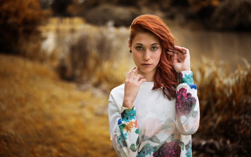 model, Victoria Ryzhevolosaya, women, 720P, portrait, redhead, nose rings, women outdoors, face