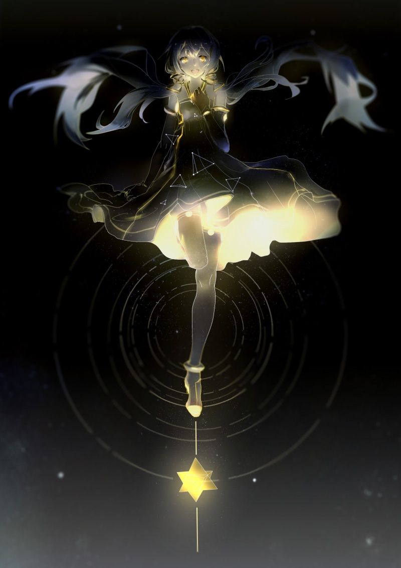 light - natural phenomenon, animal, boots, blue hair, concentric, marine, black color, close-up, Vocaloid, anime girls, motion, focus on foreground, illuminated