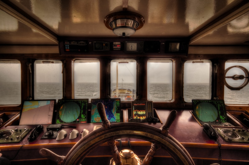 wheelhouse, control panel, no people, boat, steering wheel, vessel, control, public transportation, rail transportation, water, rudder, mode of transportation