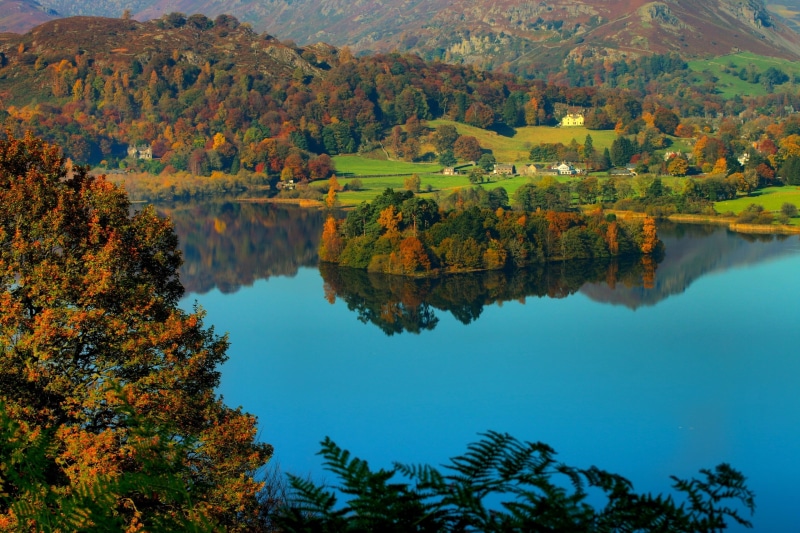 hills, water, outdoors, nature, green color, day, Lake District National Park, autumn, Grasmere Village, Helm Crag, tranquility, lake, scenics - nature