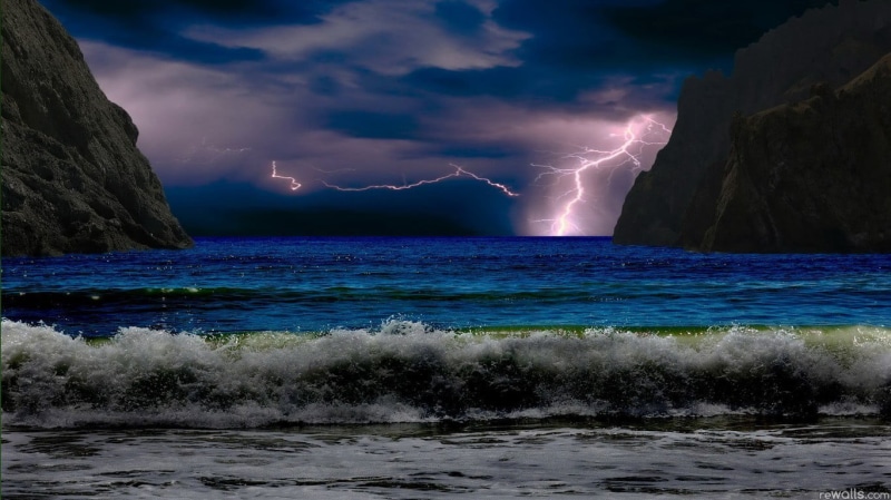 ominous, wave, outdoors, beauty in nature, cloud - sky, scenics - nature, power in nature, forked lightning, horizon over water, 720P, motion