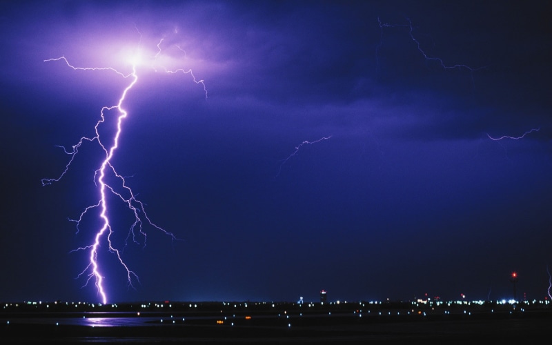 forked lightning, storm, illuminated, warning sign, outdoors, light - natural phenomenon, no people, lights, electricity, night, ominous, sky, nature, power