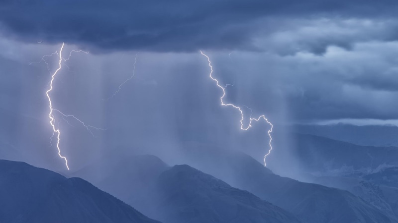 rain, no people, thunderstorm, nature landscape hill mountain rain storm clouds lightning minimalism blue, extreme weather, warning sign, sign, beauty in nature