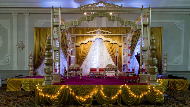 representation, indian wedding stage, 4K, indoors, statue, indian, male likeness, illuminated, belief, building, sculpture, built structure, human representation
