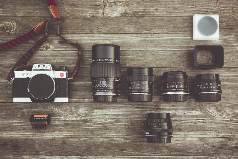 classic, technology, camera - photographic equipment, elegance, variation, photographic equipment, equipment, film, contemporary, gray, high angle view