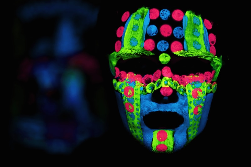 celebration, photography, single object, face, face paint, human face, black background, creativity, portrait, human body part, 5K, disguise, person, adult