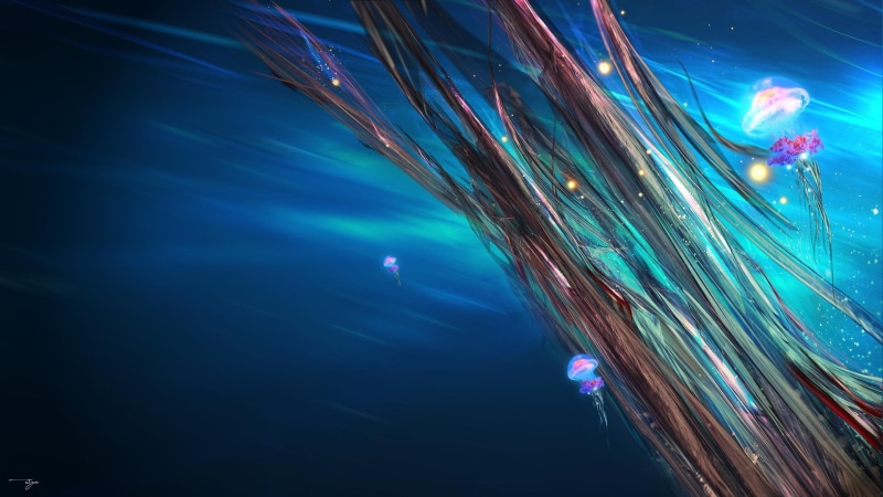 background, sea, fishes, jellyfish, ocean, fish, desktop, jelly, bokeh, underwater, 1080P