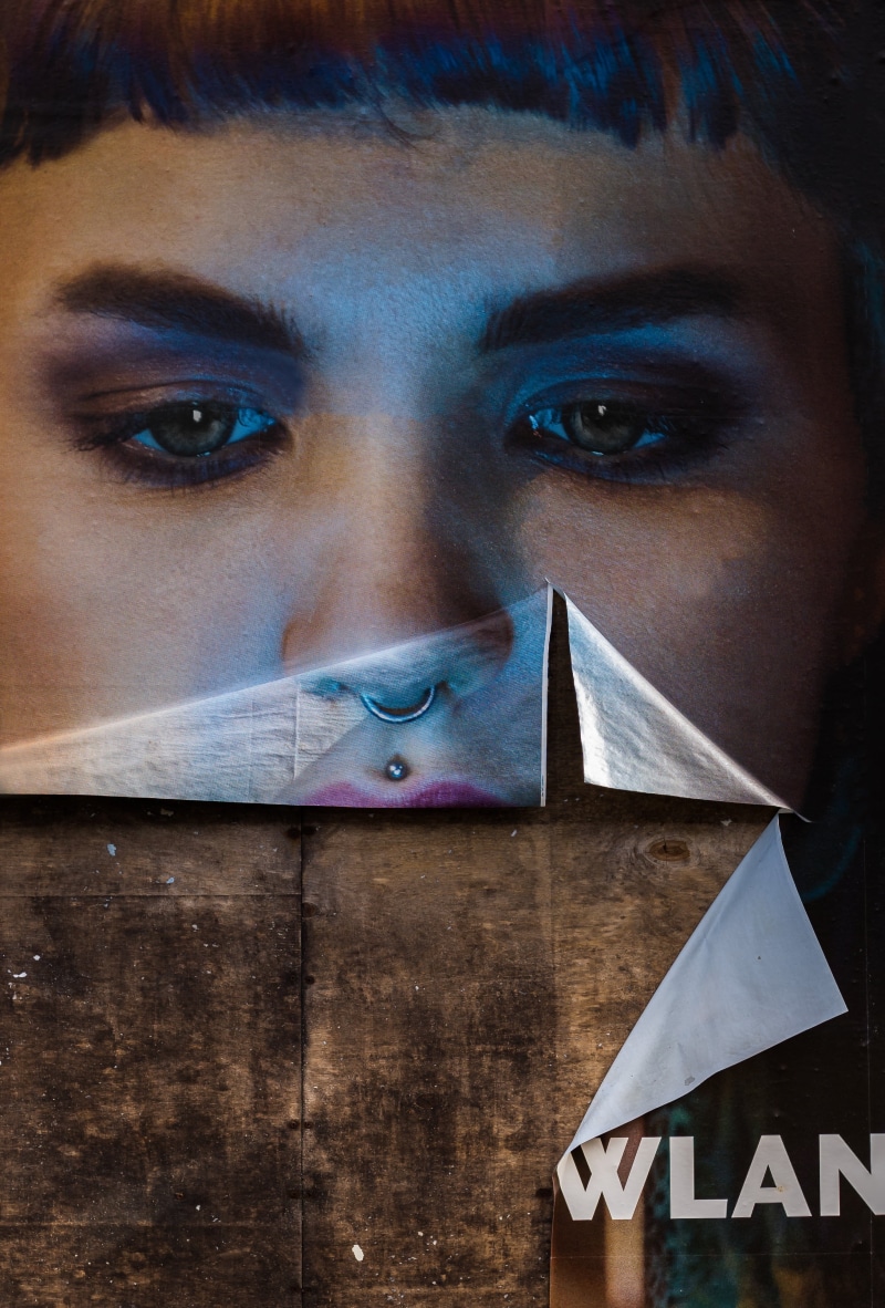 poster, eyebrows, pupil, piercing, headshot, shadow play, human face, section, looking at camera, real people, portrait, image, head, women, face, art