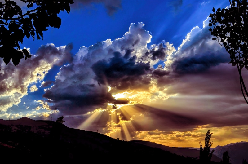 landscapes nature, environment, sky, schema, mountain, summer, red, sparkle, behind the clouds, slope, in the evening, spring flowers, holiday, idyllic