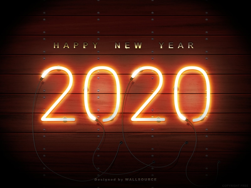 neon, 2020, wood, 4K, Happy New Year