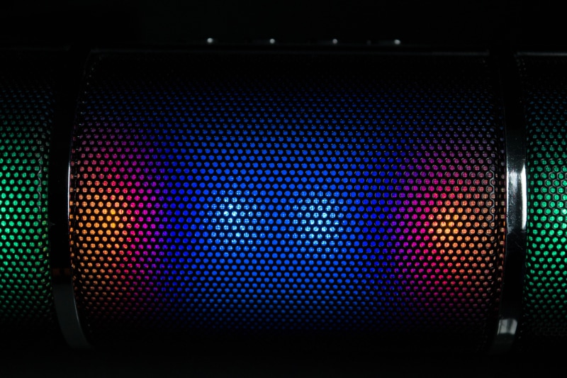 grid, lights, bright, pill radio, heat - temperature, dark, communication, bokeh, abstraction, retro, seventies, safety, vector, blue, 4K, vibrant, speaker