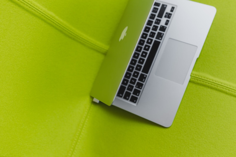 lime, studio shot, no people, computer equipment, laptop, green, chair, close-up, colored background, view, computer, portability, wireless technology