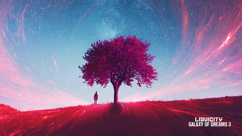 environment, landscape, night, red, 1080P, adult, music, dreams, beauty in nature, nature, digital art, Liquicity, galaxy, tree, space, star - space