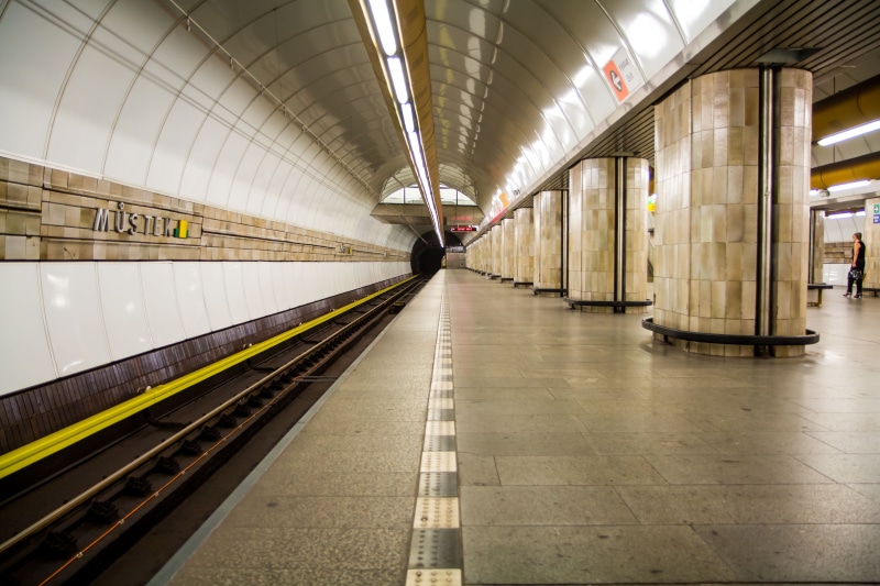 railway station, indoors, subway train, station, travel, czech republic, platform, illuminated, prague, rail transportation, public transportation, architectural column