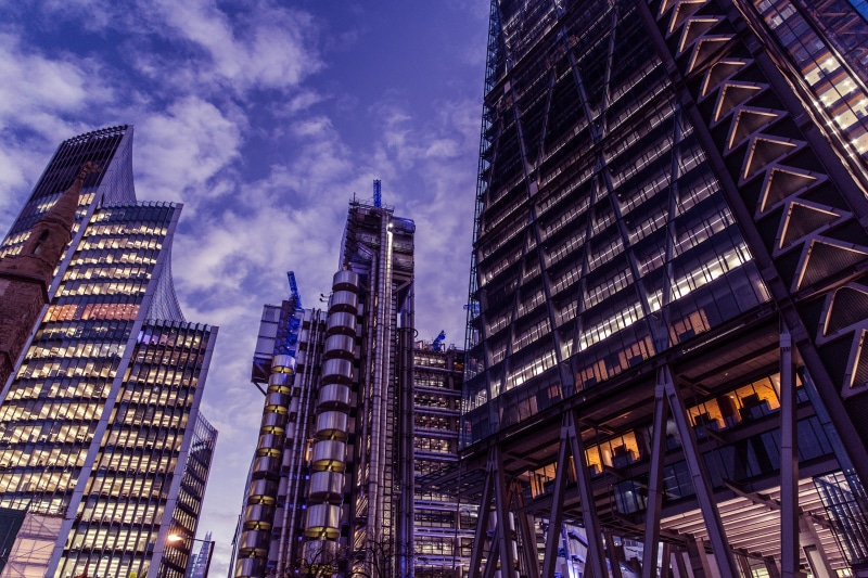 downtown District, city Life, financial, office, skyscraper, city, building Exterior, business, uK, low angle view, sky, england, district, financial District