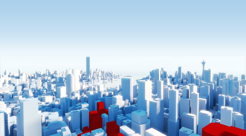 red, architecture, city, downtown district, nature, 2K, white, cityscape, Mirrors Edge, financial district, tower, Games, no people, urban skyline, blue