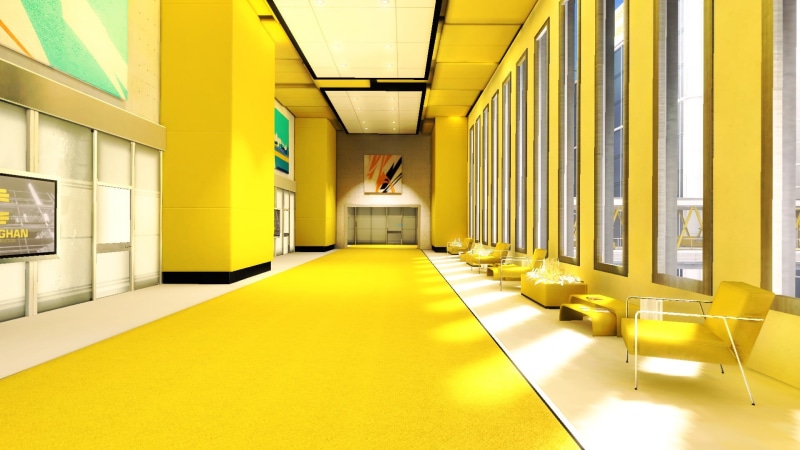 indoors, flooring, real people, window, screen shot, seat, architecture, ceiling, arcade, interior design, corridor, building, 1080P, illuminated, diminishing perspective