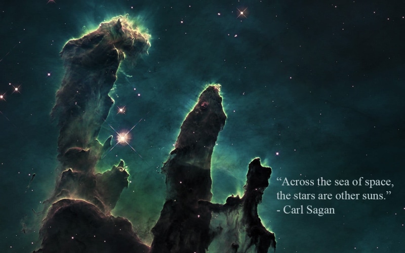 nebula, Carl Sagan, space, communication, green color, text, water, beauty in nature, scenics - nature, quote, Pillars of Creation, digital, 720P, outdoors
