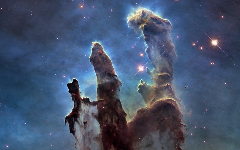 night, glowing, scenics - nature, cloud - sky, low angle view, no people, exploding, galaxy, outdoors, beauty in nature, stars, illuminated, nature, Pillars Of Creation