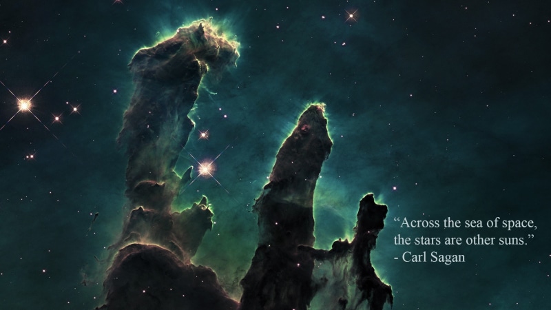 Pillars of Creation, Carl Sagan, 1080P, quote, nebula, dark, space