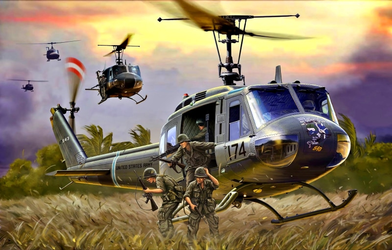 Soldiers, The Vietnam war, M60, M16, Helicopter, 2K, US Army, UH-1D, Landing