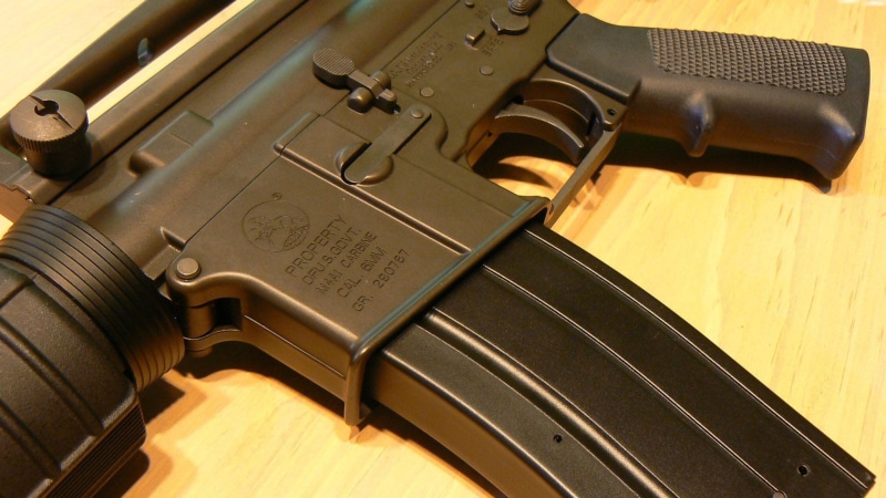 firearms, high angle view, machine, ar15, Ar-15, antique, army, stamped, old, piano, indoors, musical equipment, no people, rifle, Carbine, licensed, Assault