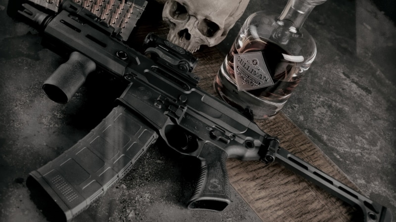 assault Rifle, M16, custom, 1080P, rifle, weapon, ar 15, weapons, skull, bottle, ar-15, sake