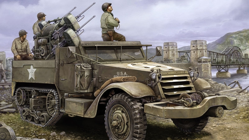 SAU, Self-propelled multi-barrel machine gun, 1080P, Multiple Gun Motor Carriage, antiaircraft self-propelled installation, APU, USA, M16
