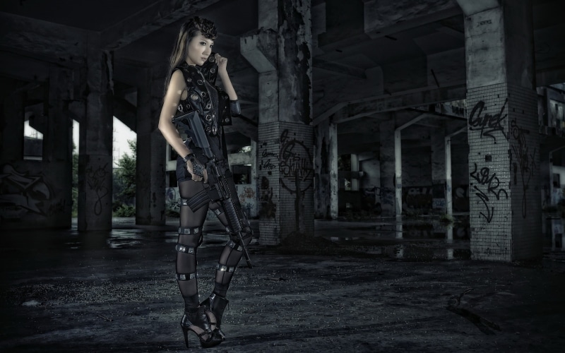 one person, 1080P, built structure, girl, decline, art and craft, architecture, the past, background, ruined, deterioration, sculpture, history, bad condition