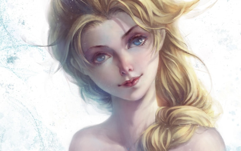 close-up, portrait, 720P, one person, looking at camera, human hair, long hair, beautiful woman, Princess Elsa, adult, frozen, human face, hair, front view