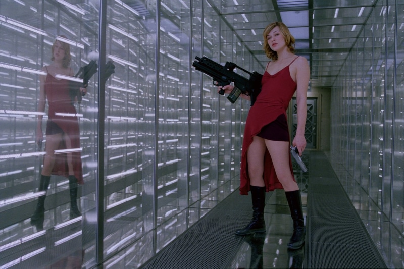 standing, indoors, resident, front view, full length, Milla Jovovich, movie, casual clothing, beautiful woman, women, looking at camera, hairstyle, lifestyles